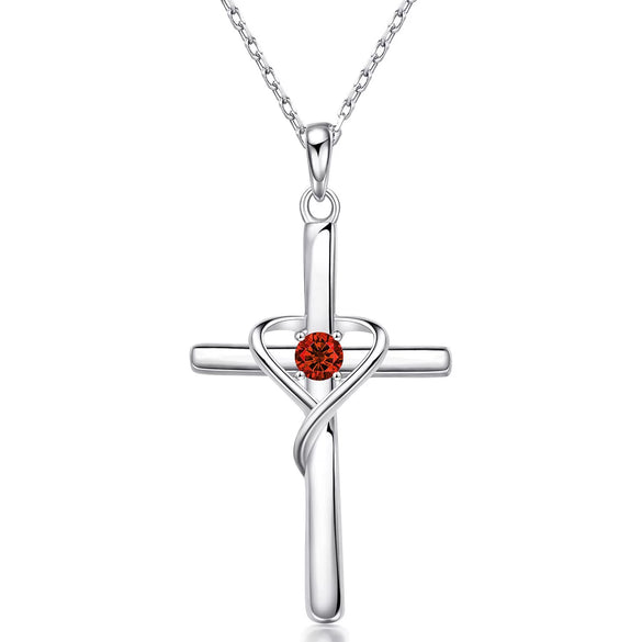 Women's Chic Copper Heart And Cross Necklace With Zircon Electroplated Pendant Elegant Fashion Jewelry