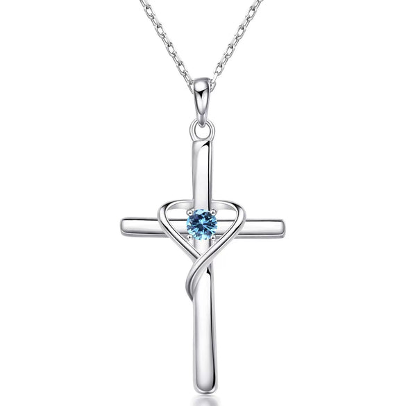Women's Chic Copper Heart And Cross Necklace With Zircon Electroplated Pendant Elegant Fashion Jewelry