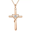 Women's Chic Copper Heart And Cross Necklace With Zircon Electroplated Pendant Elegant Fashion Jewelry
