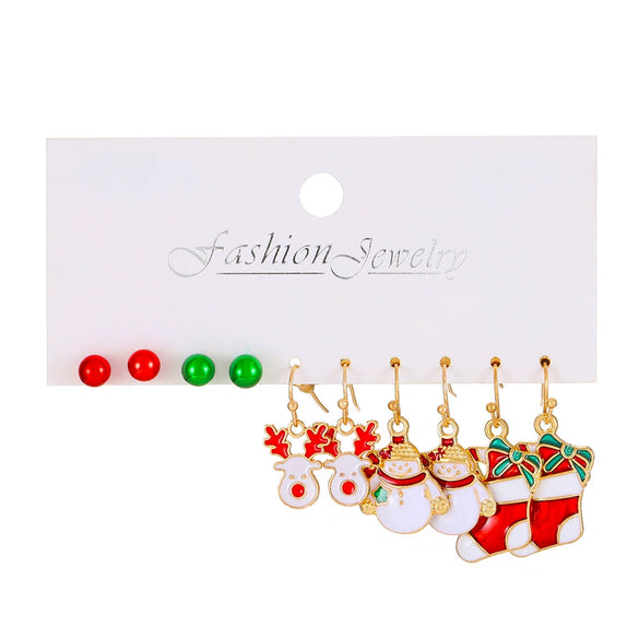 Women’s Christmas Alloy Drop Earrings Set With Santa Claus Christmas Tree Gift Box Elk And Other Festive Motifs Electroplated Design