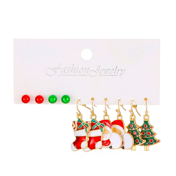 Women’s Christmas Alloy Drop Earrings Set With Santa Claus Christmas Tree Gift Box Elk And Other Festive Motifs Electroplated Design