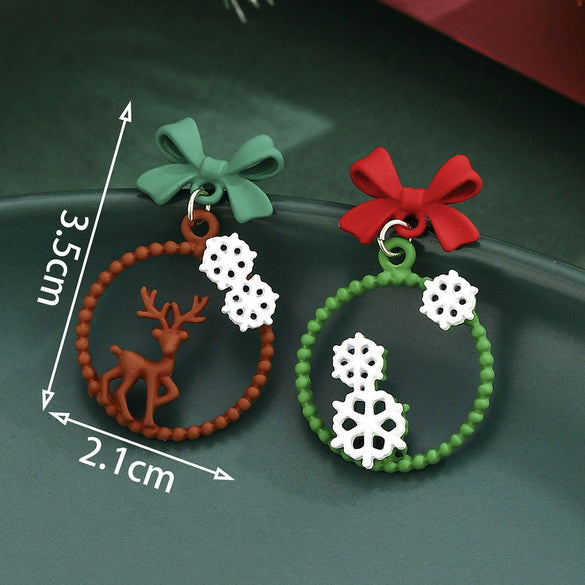 Women's Christmas Alloy Drop Earrings With Zircon Accents And Electroplated Holiday Hat Tree Elk And Gingerbread Man Designs