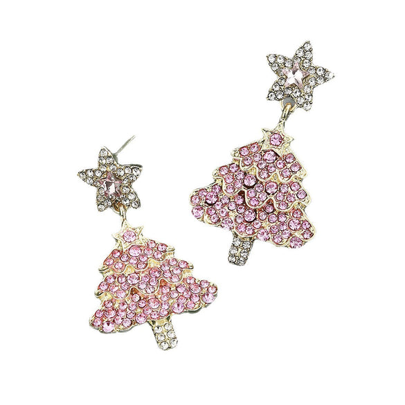 Women's Christmas Alloy Drop Earrings With Zircon Accents And Electroplated Holiday Hat Tree Elk And Gingerbread Man Designs