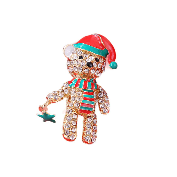 Women's Christmas Bear Brooch Alloy Cartoon Animal Diamonddecorated Decorative Jewelry Gift