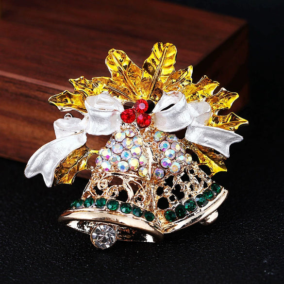 Women's Christmas Bell Brooch Pin With Alloy Setting And Artificial Gemstone Embellishment Decorative Corsage Accessory