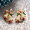 Women's Christmas Bell Earrings With Ribbon Bow And Star Design Copper With Sparkling Synthetic Cubic Zirconia Inlay