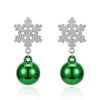 Women's Christmas Bow And Snowflake Bell Dangle Earrings With Transparent Quicksand Ball Design Alloy Electroplated Holiday Jewelry