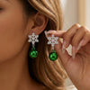 Women's Christmas Bow And Snowflake Bell Dangle Earrings With Transparent Quicksand Ball Design Alloy Electroplated Holiday Jewelry