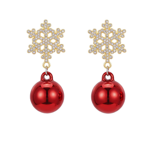 Women's Christmas Bow And Snowflake Bell Dangle Earrings With Transparent Quicksand Ball Design Alloy Electroplated Holiday Jewelry