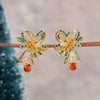 Women's Christmas Bow Earrings With Sparkling Synthetic 3D Zirconia Movable Festive Copper Jewelry