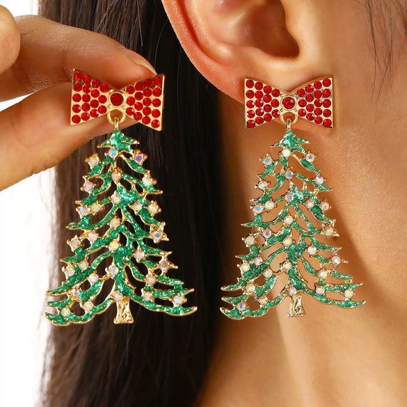 Women's Christmas Cartoon Earrings Alloy Electroplated Holiday Character Reindeer And Gift Designs With Steel Ear Needles