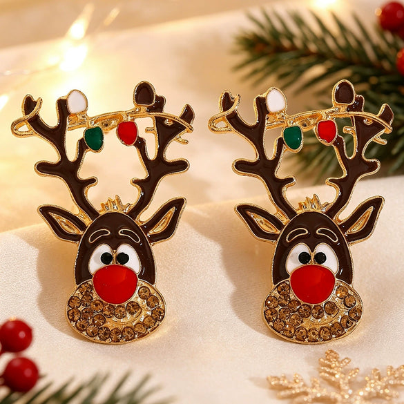 Women's Christmas Cartoon Earrings Alloy Electroplated Holiday Character Reindeer And Gift Designs With Steel Ear Needles