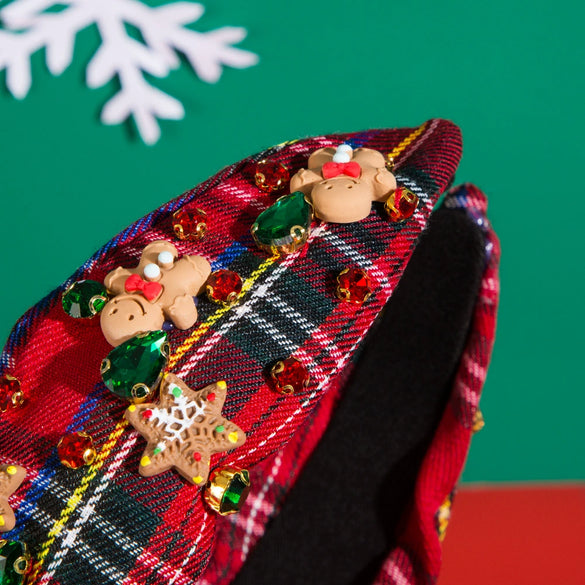 Women's Christmas Cloth Hair Band With Diamond Design And Ginger Cake Man Shape