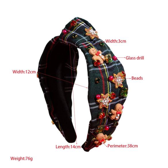 Women's Christmas Cloth Hair Band With Diamond Design And Ginger Cake Man Shape