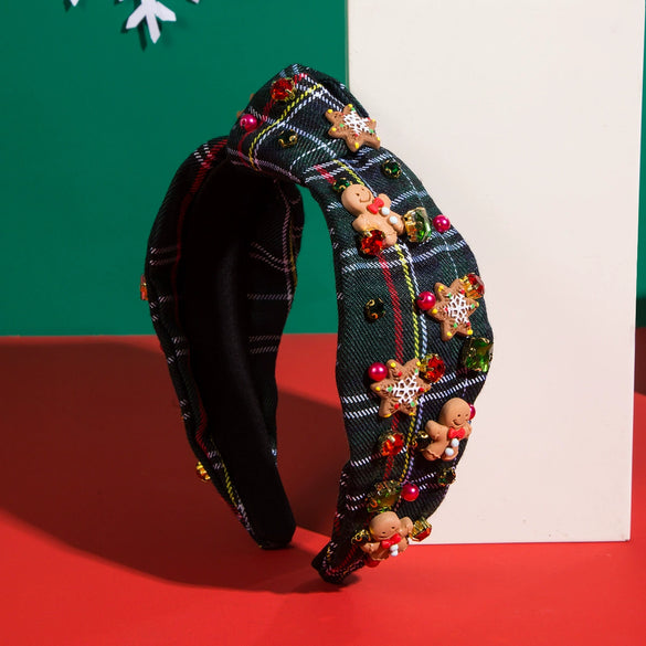 Women's Christmas Cloth Hair Band With Diamond Design And Ginger Cake Man Shape