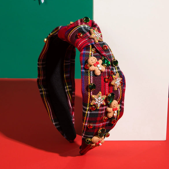 Women's Christmas Cloth Hair Band With Diamond Design And Ginger Cake Man Shape