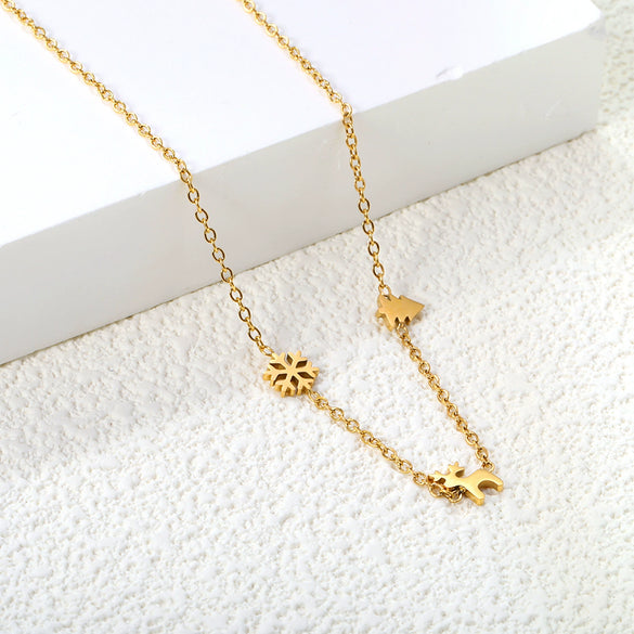 Women's Christmas Deer Pendant Necklace Stainless Steel Titanium Steel Electroplated Festive Animal Clavicle Chain Jewelry