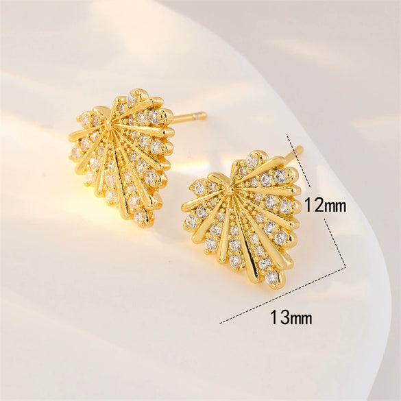 Women's Christmas Earrings Copper Heart Shape Leaf Style Polish 925 Silver Needle Accessories