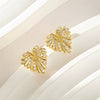 Women's Christmas Earrings Copper Heart Shape Leaf Style Polish 925 Silver Needle Accessories