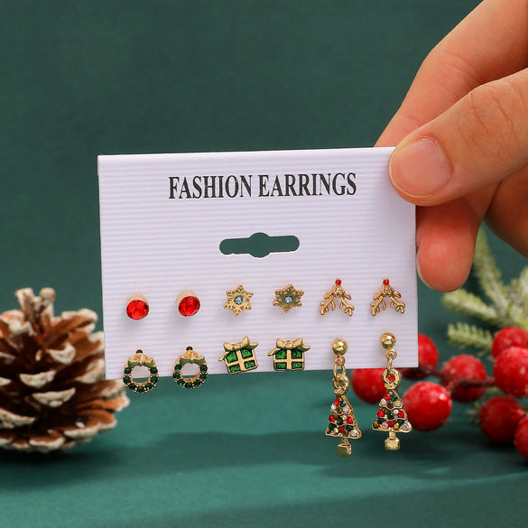 Women's Christmas Earrings Set With Santa Claus Snowflake Christmas Tree And Elk Designs Rhinestone Geometric Zinc Alloy Earrings
