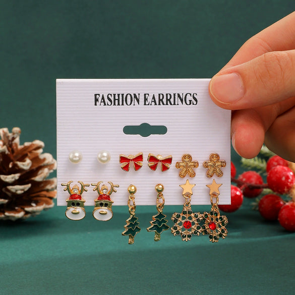 Women's Christmas Earrings Set With Santa Claus Snowflake Christmas Tree And Elk Designs Rhinestone Geometric Zinc Alloy Earrings