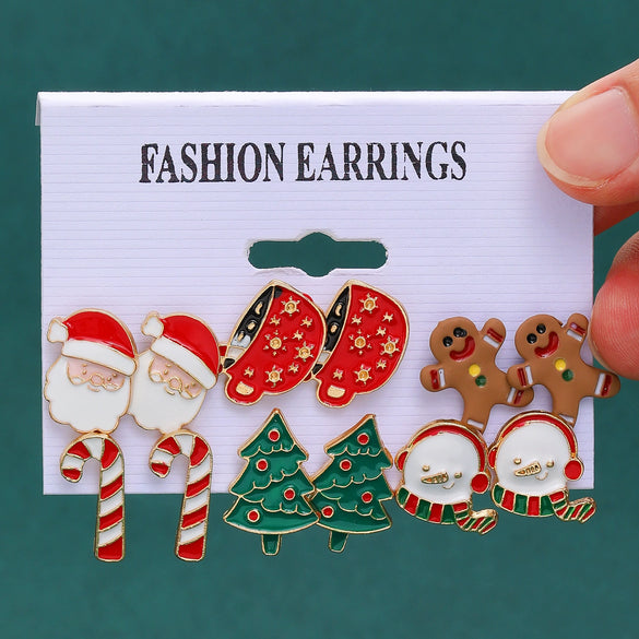 Women's Christmas Earrings Set With Santa Claus Snowflake Christmas Tree And Elk Designs Rhinestone Geometric Zinc Alloy Earrings