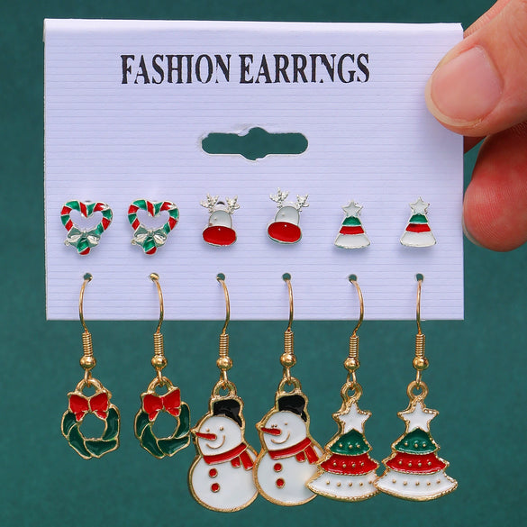 Women's Christmas Earrings Set With Santa Claus Snowflake Christmas Tree And Elk Designs Rhinestone Geometric Zinc Alloy Earrings