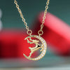 Women's Christmas Elk And Moon Pendant Necklace With Copper And Zircon Inlay Geometric Animal Design Olink Chain