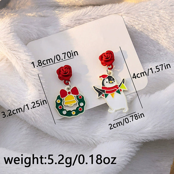 Women’s Christmas Elk Bell Bow And Snowflake Earrings Electroplated Alloy Jewelry With Stainless Steel Ear Needles