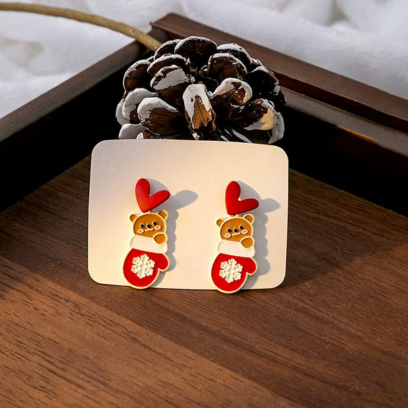 Women’s Christmas Elk Bell Bow And Snowflake Earrings Electroplated Alloy Jewelry With Stainless Steel Ear Needles
