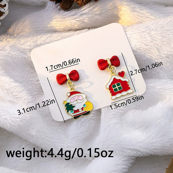 Women’s Christmas Elk Bell Bow And Snowflake Earrings Electroplated Alloy Jewelry With Stainless Steel Ear Needles
