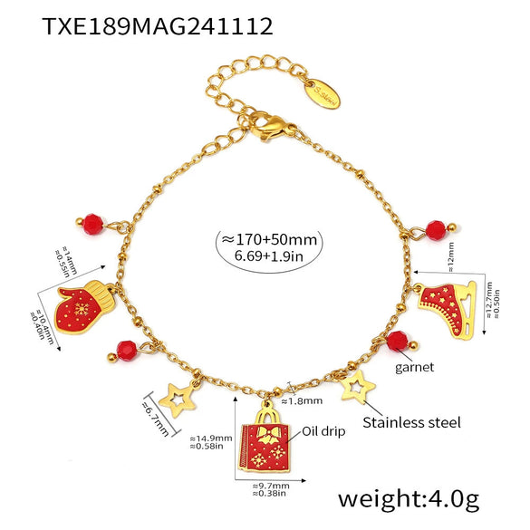 Women's Christmas Enamel Glaze Pendant Necklace And Bracelet Set Goldplated Stainless Steel Light Luxury Jewelry