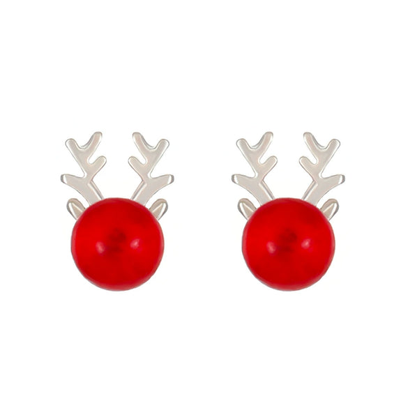 Women's Christmas Fawn Earrings Elegant Alloy Antler Design With Wine Red Elk Motif And Electroplated Festive Style