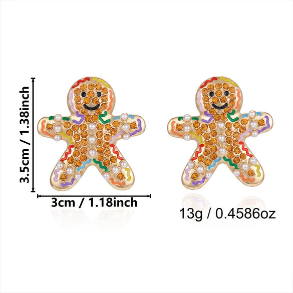 Women's Christmas Gingerbread Man Drop Earrings With Top Hat Design Cute Electroplated Alloy Pendant And Stainless Steel Ear Needles