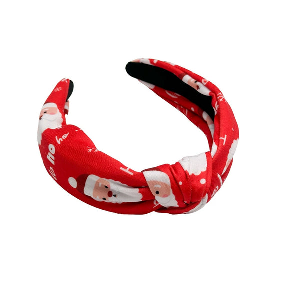 Women's Christmas Headband Handmade With Imitation Pearls Printed Santa Claus And Christmas Tree Knot Design Minimalist Style