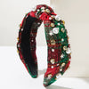 Women's Christmas Headband Imitation Pearls Diamond Knotted Plaid Snowflake Style