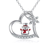 Women's Christmas Heart Snowflake Snowman Pendant Necklace With Copper Zirconia Inlay And Ochain Festive Jewelry