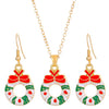 Women's Christmas Jewelry Set With Snowman Snowflake And Bell Pendants Electroplated Alloy Necklace And Earrings