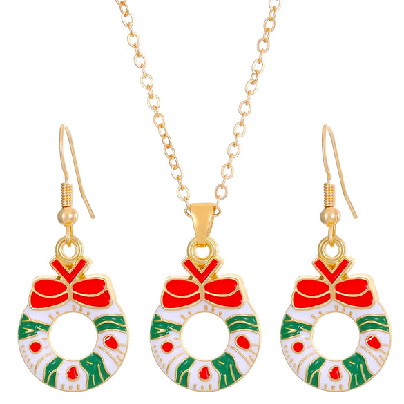 Women's Christmas Jewelry Set With Snowman Snowflake And Bell Pendants Electroplated Alloy Necklace And Earrings