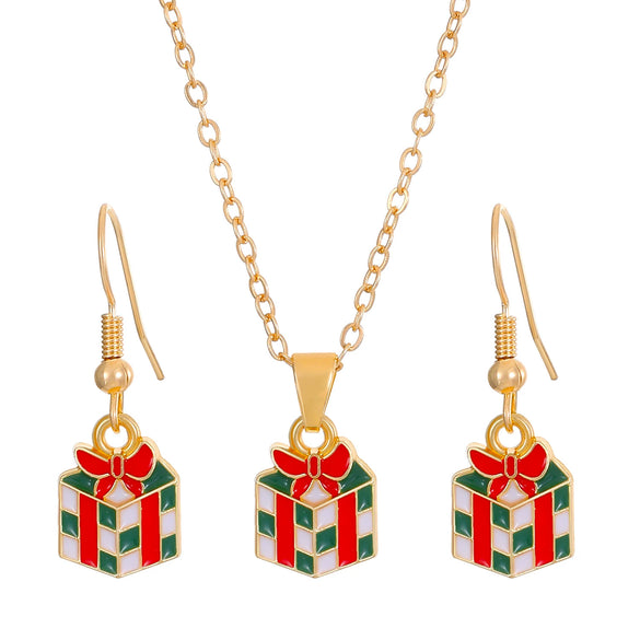 Women's Christmas Jewelry Set With Snowman Snowflake And Bell Pendants Electroplated Alloy Necklace And Earrings
