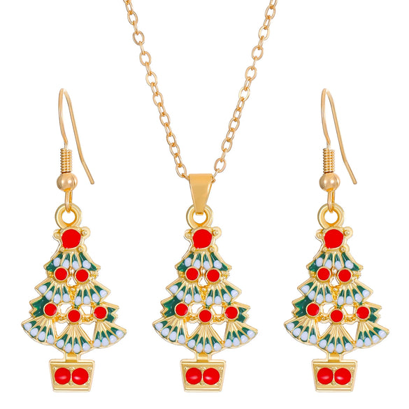 Women's Christmas Jewelry Set With Snowman Snowflake And Bell Pendants Electroplated Alloy Necklace And Earrings