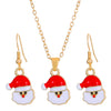 Women's Christmas Jewelry Set With Snowman Snowflake And Bell Pendants Electroplated Alloy Necklace And Earrings