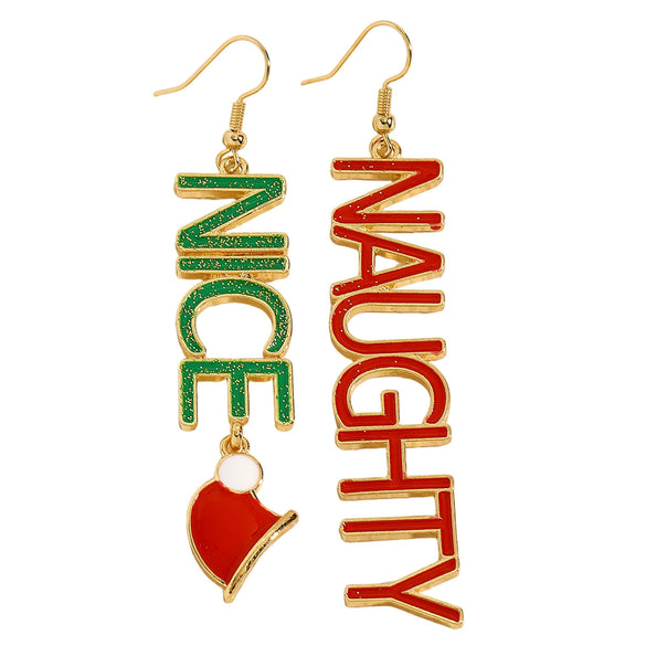Women's Christmas Letter Asymmetrical Alloy Drop Earrings With Santa Hat Design Plated Red And Green Festive Party Jewelry