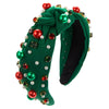 Women's Christmas Pearl Inlaid Red Green Diamond Headband Simple All Match Trendy Hair Accessories