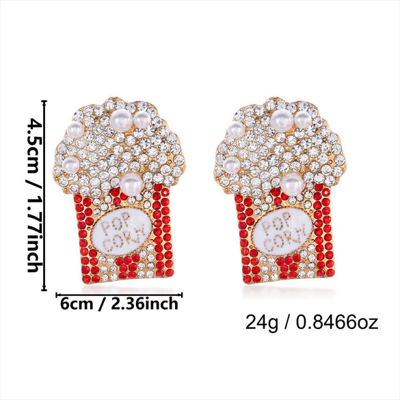 Women's Christmas Popcorn Light Bulb Drop Earrings With Red And Green Rhinestone Accents And Dripfinish Alloy Design