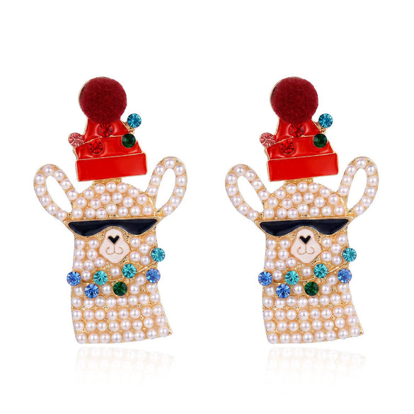 Women's Christmas Popcorn Light Bulb Drop Earrings With Red And Green Rhinestone Accents And Dripfinish Alloy Design