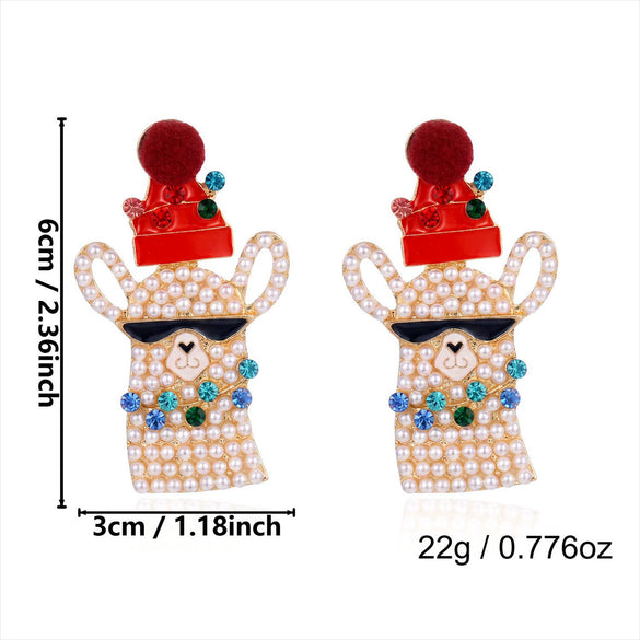 Women's Christmas Popcorn Light Bulb Drop Earrings With Red And Green Rhinestone Accents And Dripfinish Alloy Design