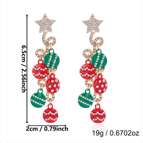 Women's Christmas Popcorn Light Bulb Drop Earrings With Red And Green Rhinestone Accents And Dripfinish Alloy Design