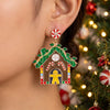 Women's Christmas Popcorn Light Bulb Drop Earrings With Red And Green Rhinestone Accents And Dripfinish Alloy Design