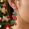 Women's Christmas Popcorn Light Bulb Drop Earrings With Red And Green Rhinestone Accents And Dripfinish Alloy Design